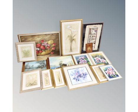 A large quantity of assorted pictures and prints, Egyptian style print, synthetic oil paintings etc 