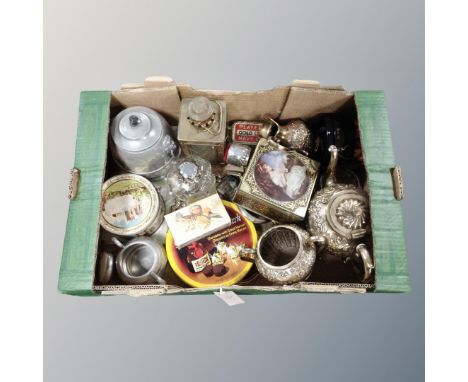 Box of silver plated tea service, tray etc 