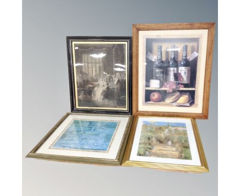 A 19th century monochrome print depicting Queen Victoria together with three other pictures 