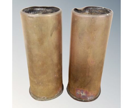 A pair of trench art ammunition shells, height 18 cm.