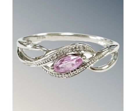 A 9ct white gold diamond and pink topaz ring, size R CONDITION REPORT: 2.5g