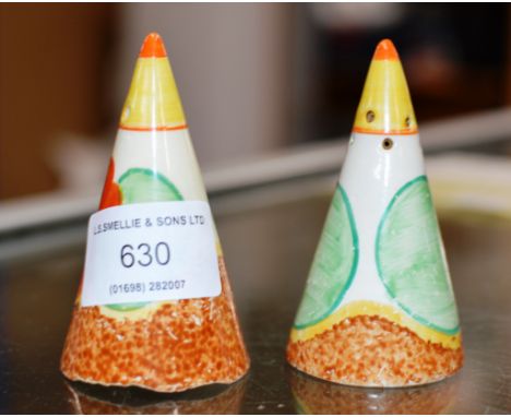 PAIR OF 3" CLARICE CLIFF CONICAL CRUETS     