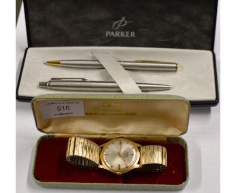 VINTAGE ORIS GENTS WRIST WATCH WITH ORIGINAL BOX &amp; PARKER PEN SET     
