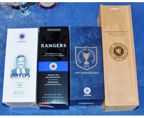 RANGERS FOOTBALL CLUB COLLECTION COMPRISING BOYD'S WINTER BERRY GIN LIQUEUR, SINGLE MALT SMALL BATCH SCOTCH WHISKY, 50TH ANNI
