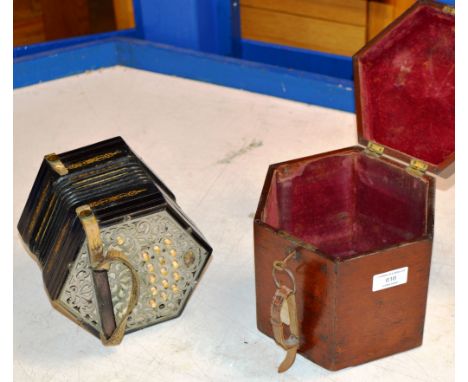 OLD CONCERTINA SQUEEZE BOX BY LACHENAL &amp; CO LONDON WITH MAHOGANY FITTED BOX     