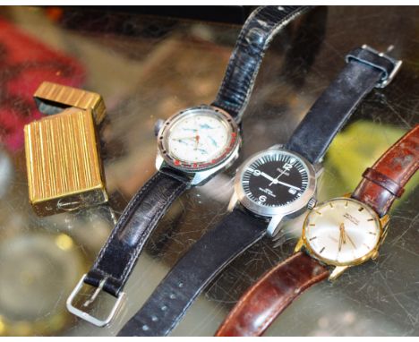 3 VARIOUS WRIST WATCHES &amp; VINTAGE DUPONT LIGHTER     