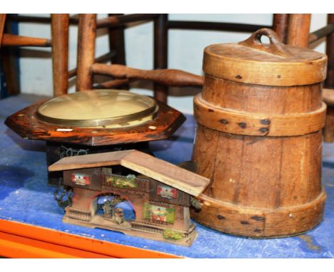 WOODEN LIDDED JAR, NOVELTY WOODEN DISPLAY &amp; WALL CLOCK     