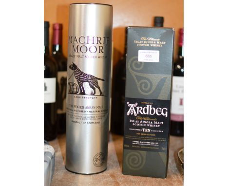 MACHRIE MOOR CASK STRENGTH ARRAN SINGLE MALT SCOTCH WHISKY, WITH PRESENTATION BOX - 700ML, 56.2% VOL &amp; ARDBEG 10 YEAR OLD