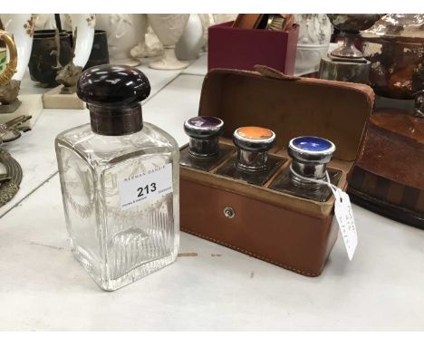 Good Quality Edwardian silver and tortoishell mounter cut glass scent bottle and cased set of scent bottles (2)Condition repo