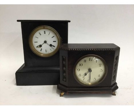 Victorian slate mantel clock together with another wooden cased mantel clock (2)
