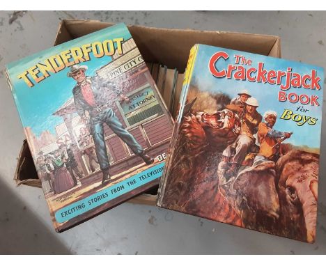 Selection of children's annuals, plus some textiles 