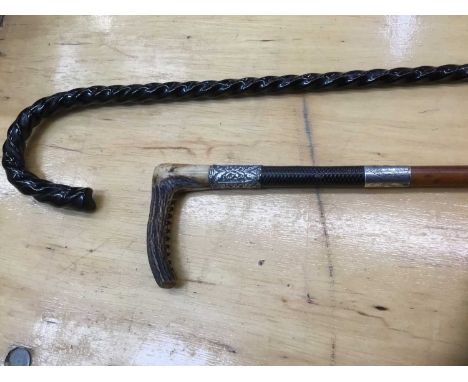 Silver mounted riding crop and glass walking stick