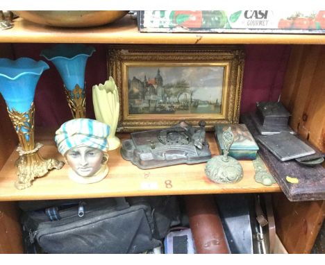 Tobacco Jar, pair spill vases, Moorcroft trinket box and cigarette casesCondition report: Tobacco jar and Sylvac vase in good