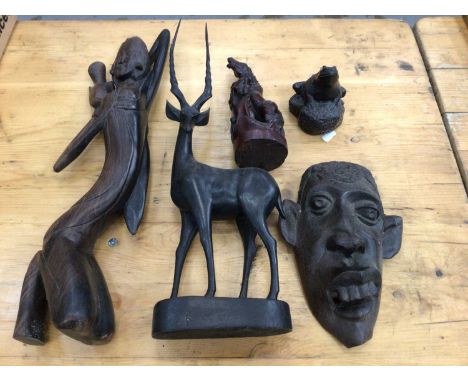 African carved wood figure, together with toy cars, a child's recorder and sundries