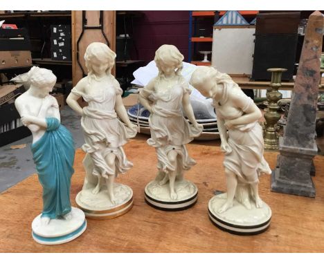 Three Victorian Worcester figures and another figure - classical maidensCondition report: Worcester figure with gilt base- se