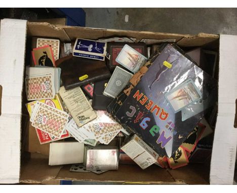 One box of various sets of playing cards and other ephemera