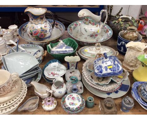 Copeland Spode wash jug and bowl retailed by Maple &amp; Co, together with a jasperware jardinere and large quantity of decor