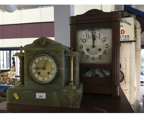 Early 20th century green onyx mantel clock and a 1930's mantel clock (2)