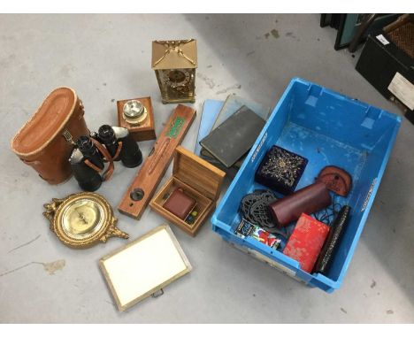 Pair of Hansa Binoculars, anniversary clock, level, barometer, books sundries