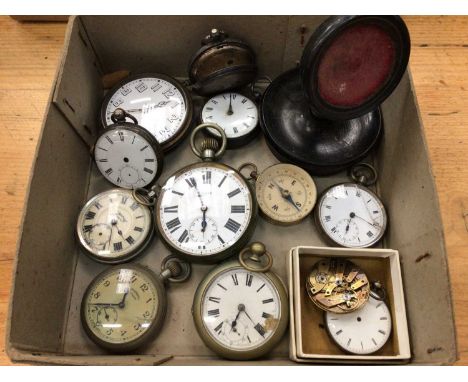 Collection of vintage pocket watches, a stand and a compass
