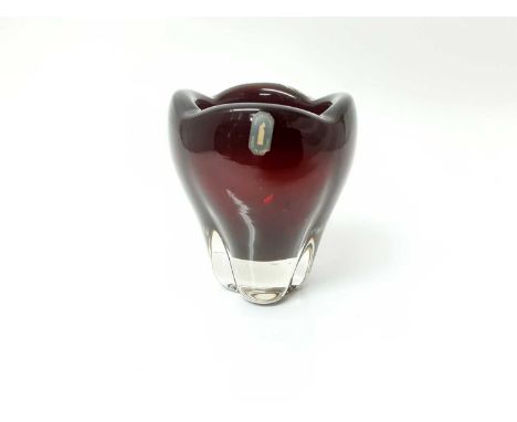 Whitefriars Ruby red molar vase with original label, and a selection of various coloured glassCondition report: Mostly in goo