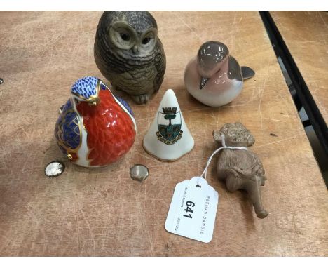 Rare Goss Lincoln Imp figure , Goss sniffer, Royal Crown Derby bird paperweight, Poole owl and G&amp;G bird (5)Condition repo