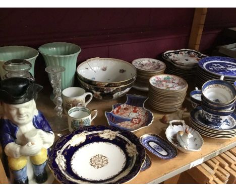 Mixed lot of 19th century and later ceramics to include blue and white Spode, pair of Booth's bowls and other decorative chin