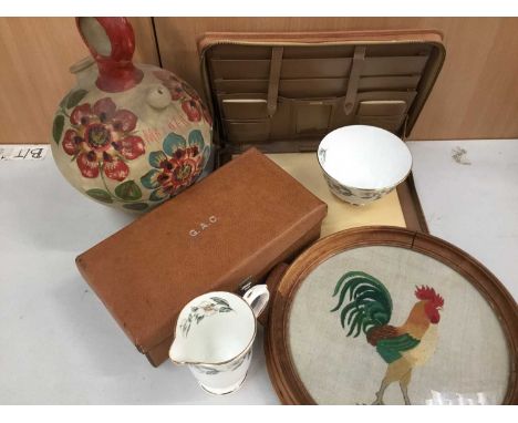 Harrods leather box, leather covered writing case, mid 20th century 'Malaga' pottery vessel, Staffordshire and Royal Worceste