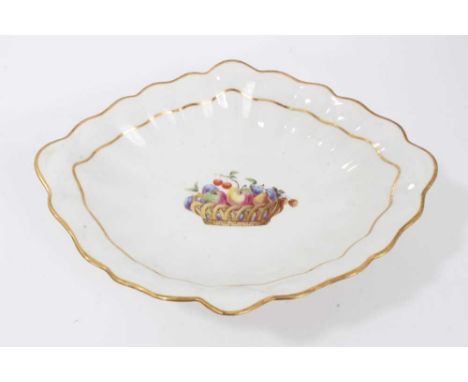 A Derby centre dish, c.1790, painted with fruit by George Complin, 31cm widthCondition report: Good condition. Some enamel we