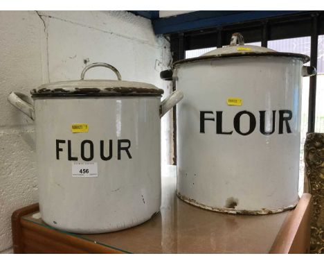 Vintage enamel flour bin, together with another similar (2)