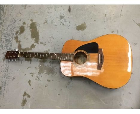 Fender acoustic guitar, an Arbiter acoustic guitar and an oak cased mantel clock with key