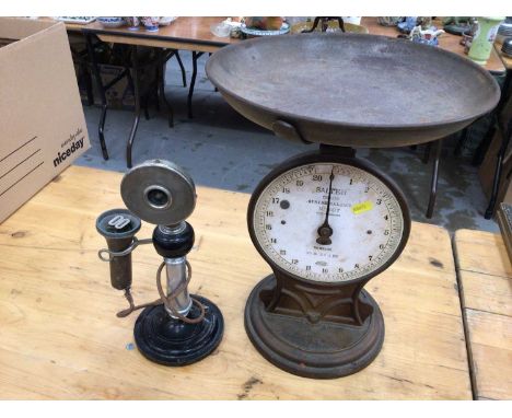 Set of Salter Scales together with a candlestick telephone