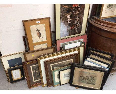 Mixed lot of pictures to include 19th century engravings, hunting prints and other works - approximately 40