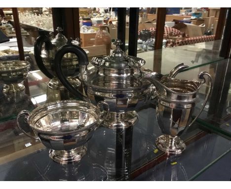 Edwardian silver three piece silver plated teaset, retailed by Edward &amp; Sons GlasgowCondition report: All pieces are in g
