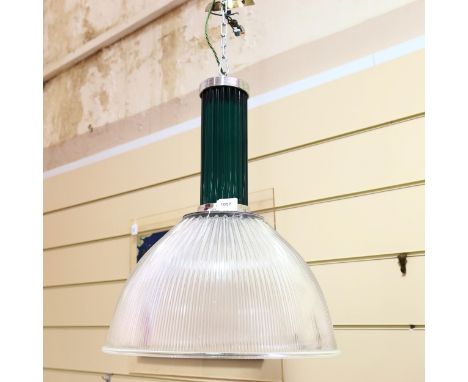 A Holophane pendant light fitting, with green glass upper part, height approx 60cm, diameter 46cm 