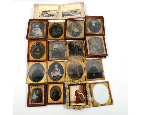 A collection of Victorian silver print portrait photographs, in original frames 