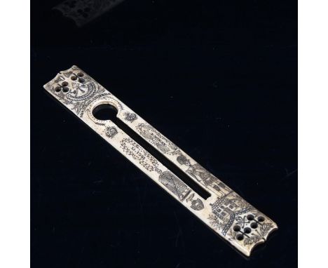 A 19th century Scrimshaw bone button polisher, Indian Mutiny Period circa 1857, engraved Edward Mckay, 92nd Highlanders, leng