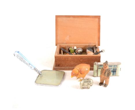 Selection of small collectible items, including snuff boxes, small porcelain figures, gents wristwatch, silver match case, gi