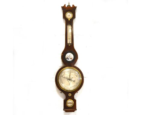 A Victorian mahogany banjo barometer, signed S Grassi, Wolverhampton, boxstrung outline, height 100cm.