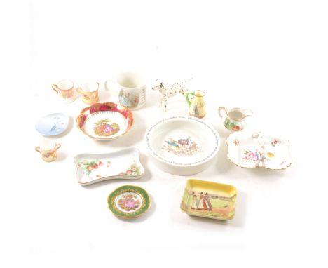 A miniature Royal Worcester tyg and similar twin-handled loving cup, a Beswick Dalmation, other decorative ceramics.