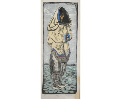 Michael Onderman, Kitty, an Inuit study colour print, limited edition, signed, 53 x 24cm; and 'Inuit Carver' signed illustrat