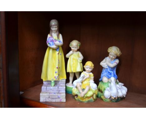Four Royal Worcester figures modelled by F.G. Doughty  - The Bridesmaid, 3224; My Favourite, 3014; Only Me, 3226 and The Dand