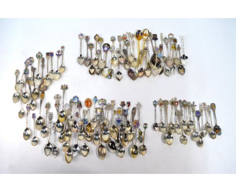 A collection of forty silver, Sterling and enamel souvenir spoons, 15 oz total gross weight, to/w 15 foreign and low grade ex