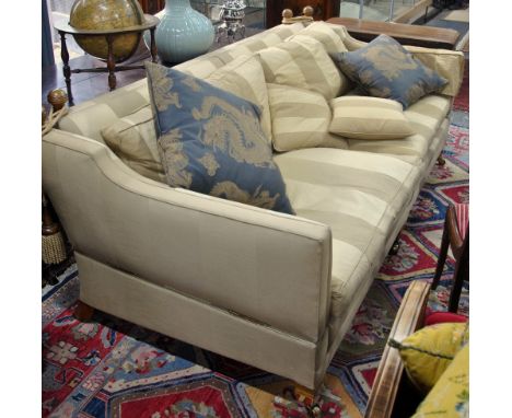 A bespoke County House sofa with knoll-style hinged ends, upholstered in contrasting beige striped fabric, to/w four assorted