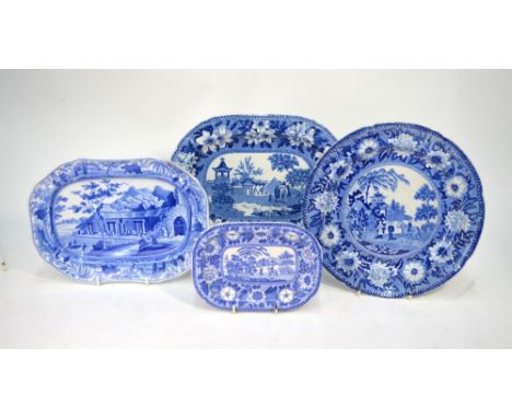 An early 19th century Rogers pearlware blue and white meat platter, transfer decorated with the 'Elephant' pattern within a d