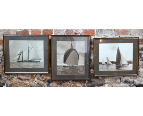 Three vintage photographs of yachts, two by Beken of Cowes, mounted, framed and glazed