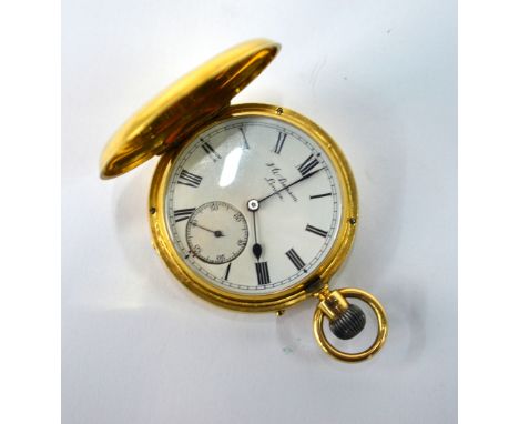 A late Victorian 18ct gold full hunter pocket watch, 'The Field Watch' by J. W. Benson of London, top-wind lever movement no.