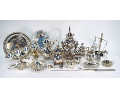 An American electroplated five-piece tea/coffee service including kettle on stand to/w other electroplated wares including sc