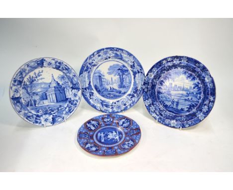 An early 19th century pearlware blue and white transfer decorated plate - Diorama of York, 25.5 cm diam. to/w a Wedgwood crea