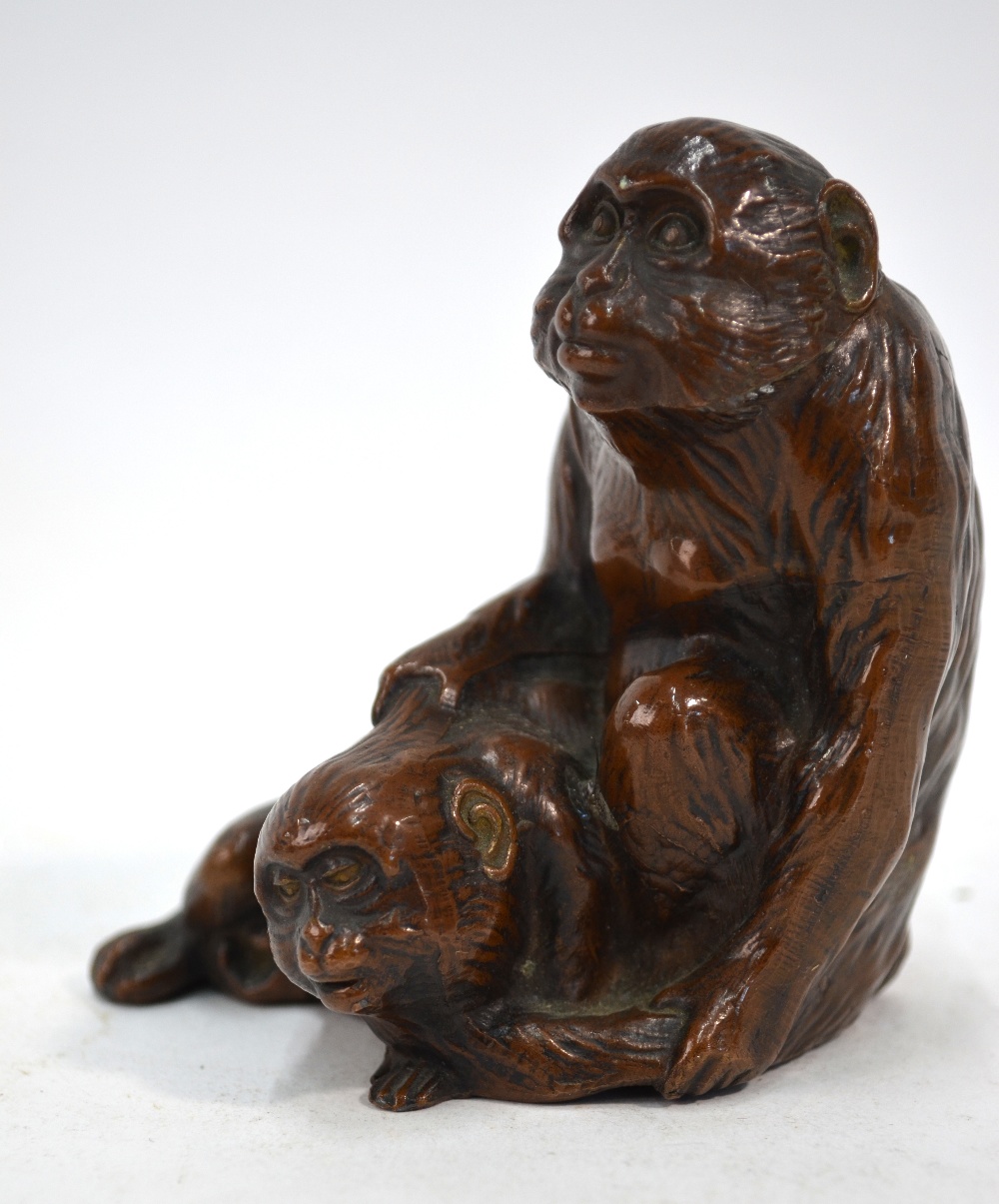 Two metal okimono, comprising: one of two Nihonzaru (Japanese Macaques ...